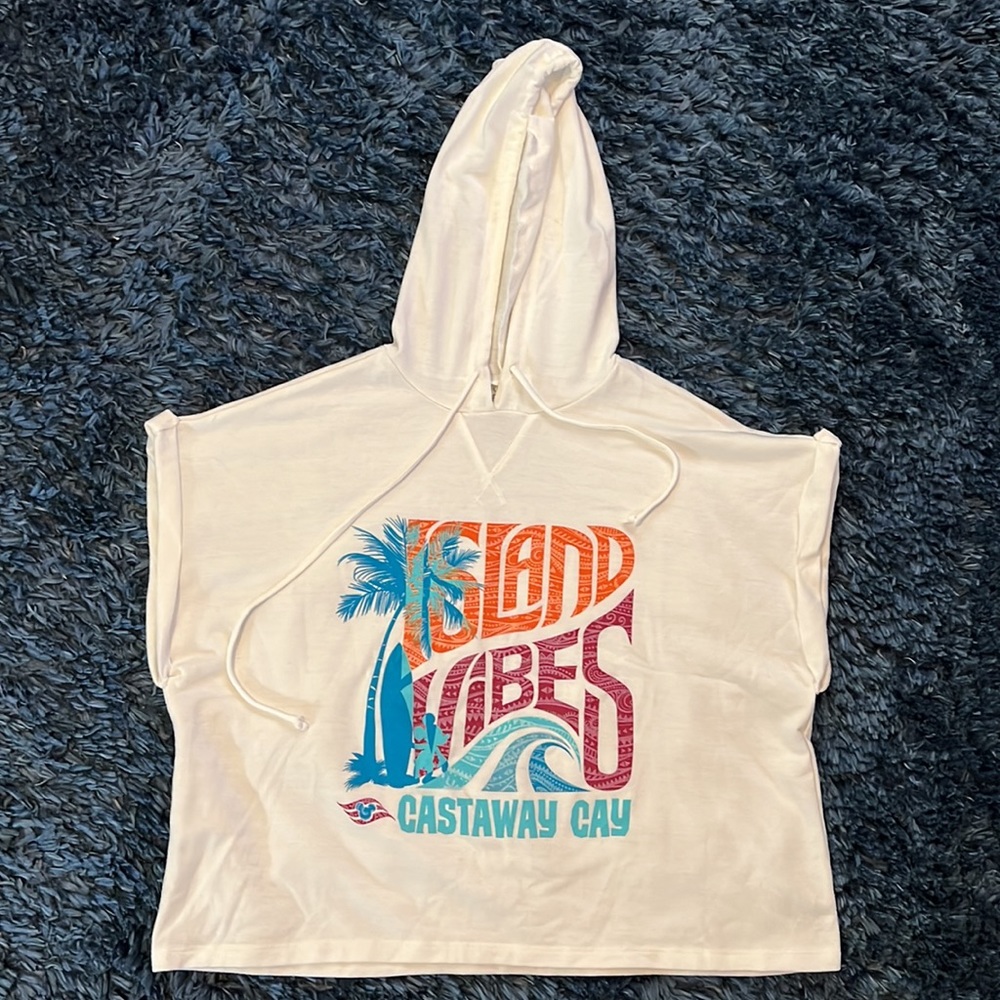 Disney Island Vibes Castaway Cay Cropped Hooded Tshirt Size L